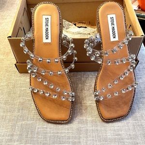 Steve Madden Skyler Sandals w/Clear Rhinestones and Straps, Sz. 7.5, NWT